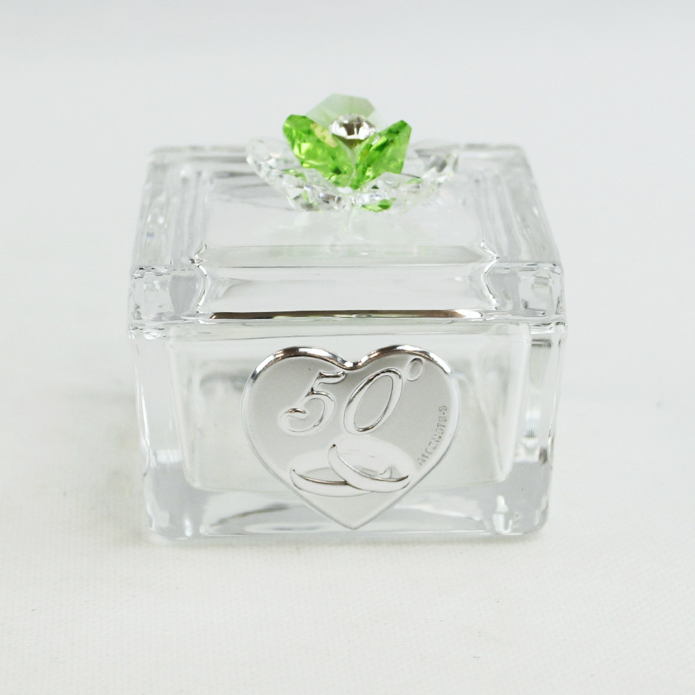 Scatolina Portagioie in vetro  Portaconfetti con fiore in cristallo 50 Anniversario Nozze_Verde