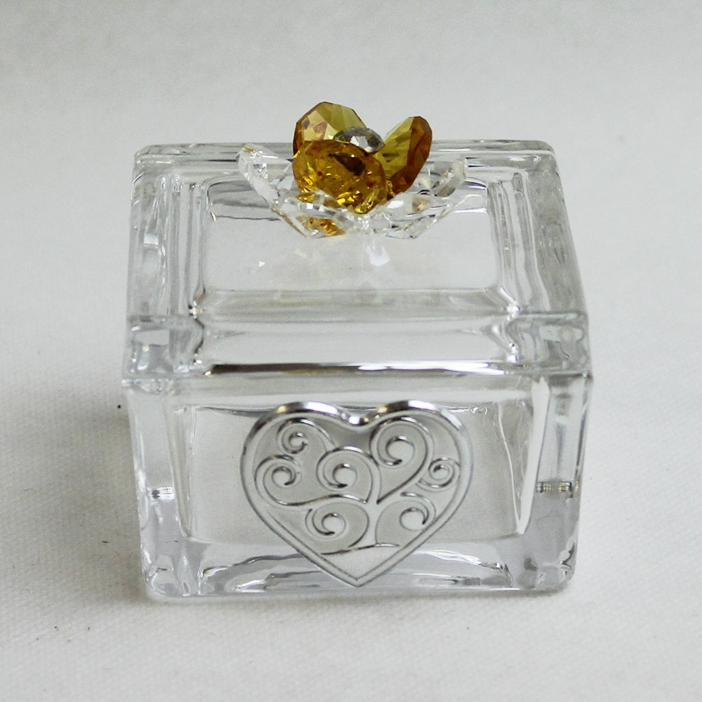 Scatolina Portagioie in vetro Portaconfetti con fiore in cristallo Albero della vita_Giallo