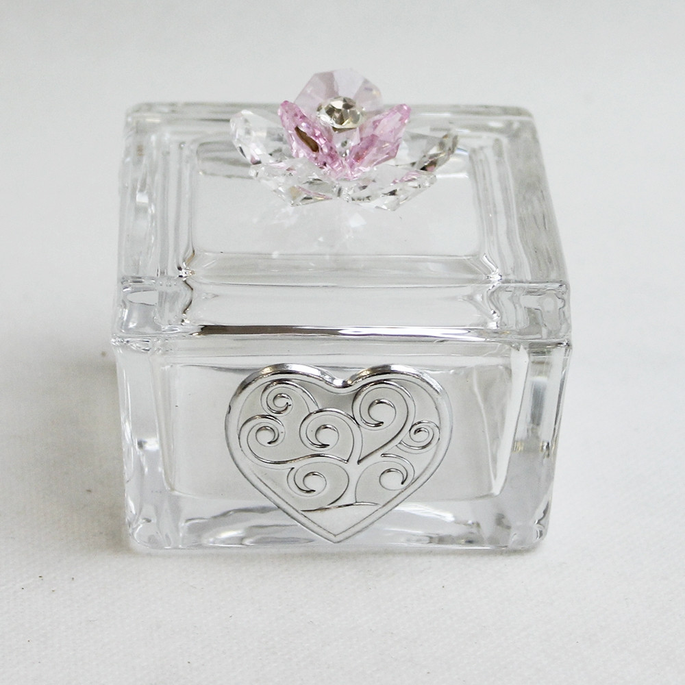Scatolina Portagioie in vetro Portaconfetti con fiore in cristallo Albero della vita_Rosa