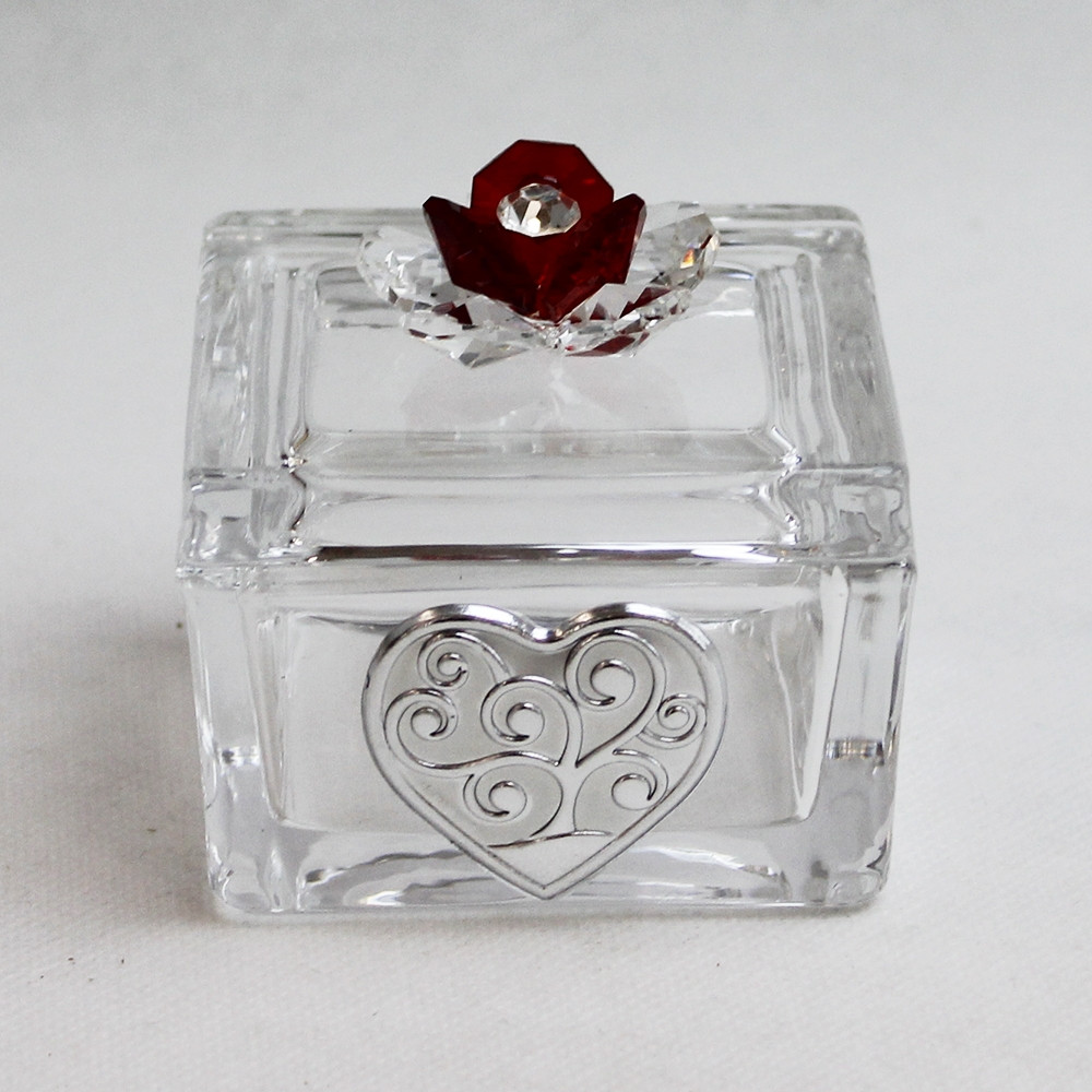 Scatolina Portagioie in vetro Portaconfetti con fiore in cristallo Albero della vita_Rosso
