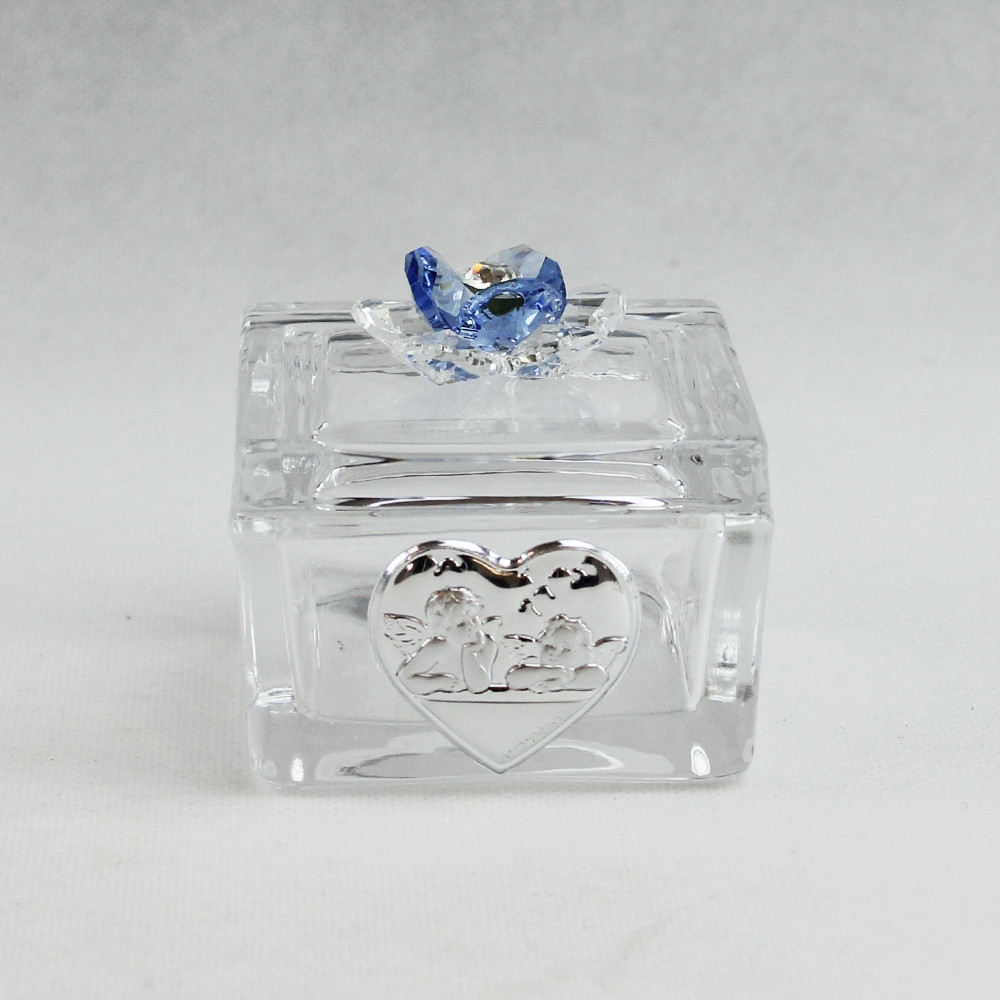 Scatolina Portagioie in vetro Portaconfetti con fiore in cristallo Angeli Angioletti_Azzurro