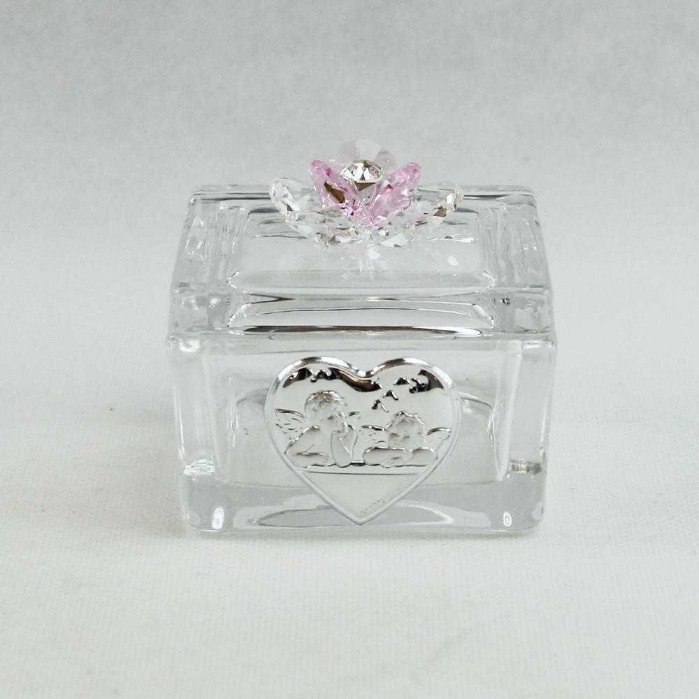 Scatolina Portagioie in vetro Portaconfetti con fiore in cristallo Angeli Angioletti_Rosa