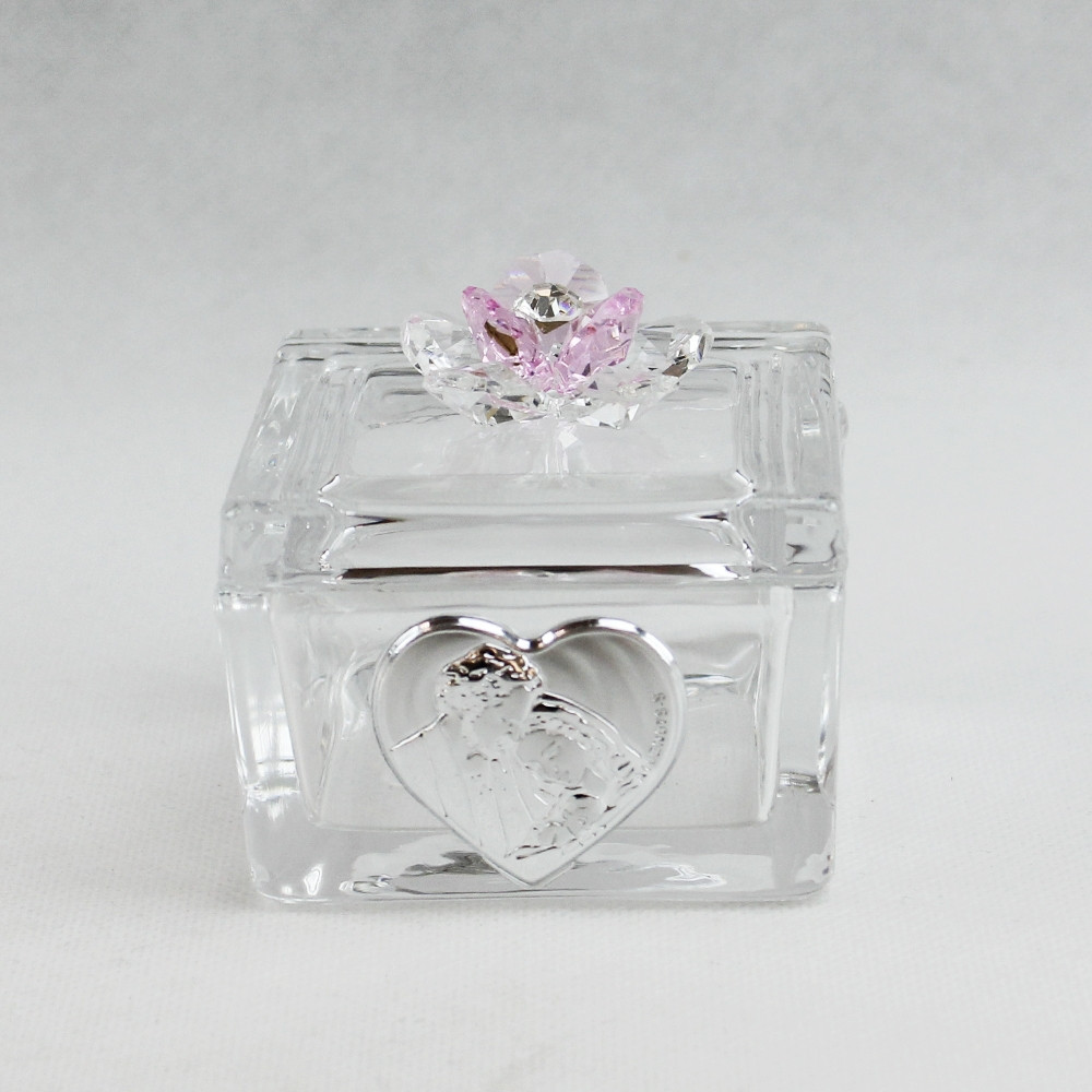 Scatolina Portagioie in vetro Portaconfetti con fiore in cristallo Sacra Famiglia_Rosa