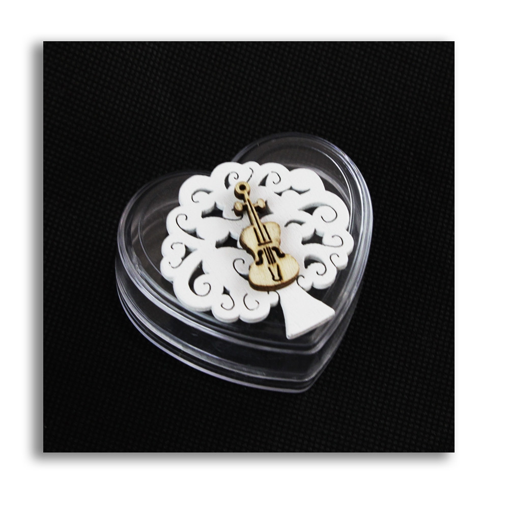 Scatolina Cuore Plexiglass Albero della vita e Violino in Legno Bianco Portaconfetti Confettata 