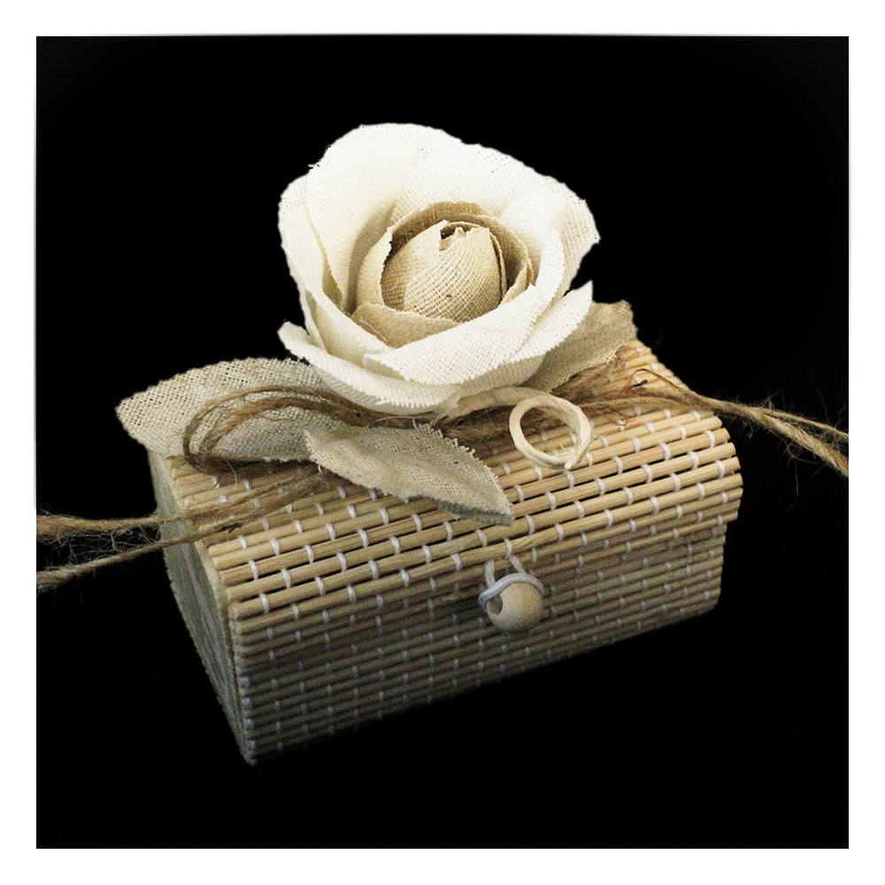 Scatolina per confetti in bambù Rosa Fiore Panna Shabby Chic Confettata Segnaposto