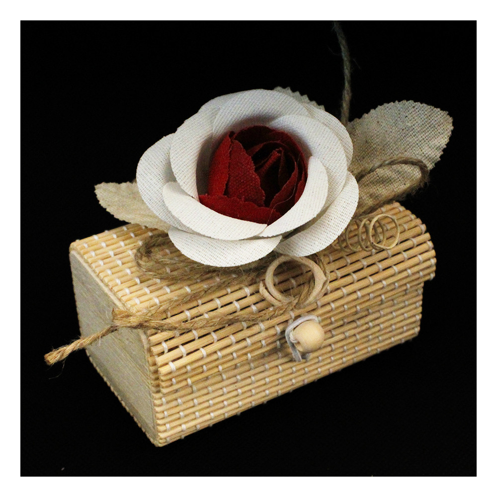Scatolina per confetti in bambù Rosa Fiore Rosso Shabby Chic Confettata Segnaposto