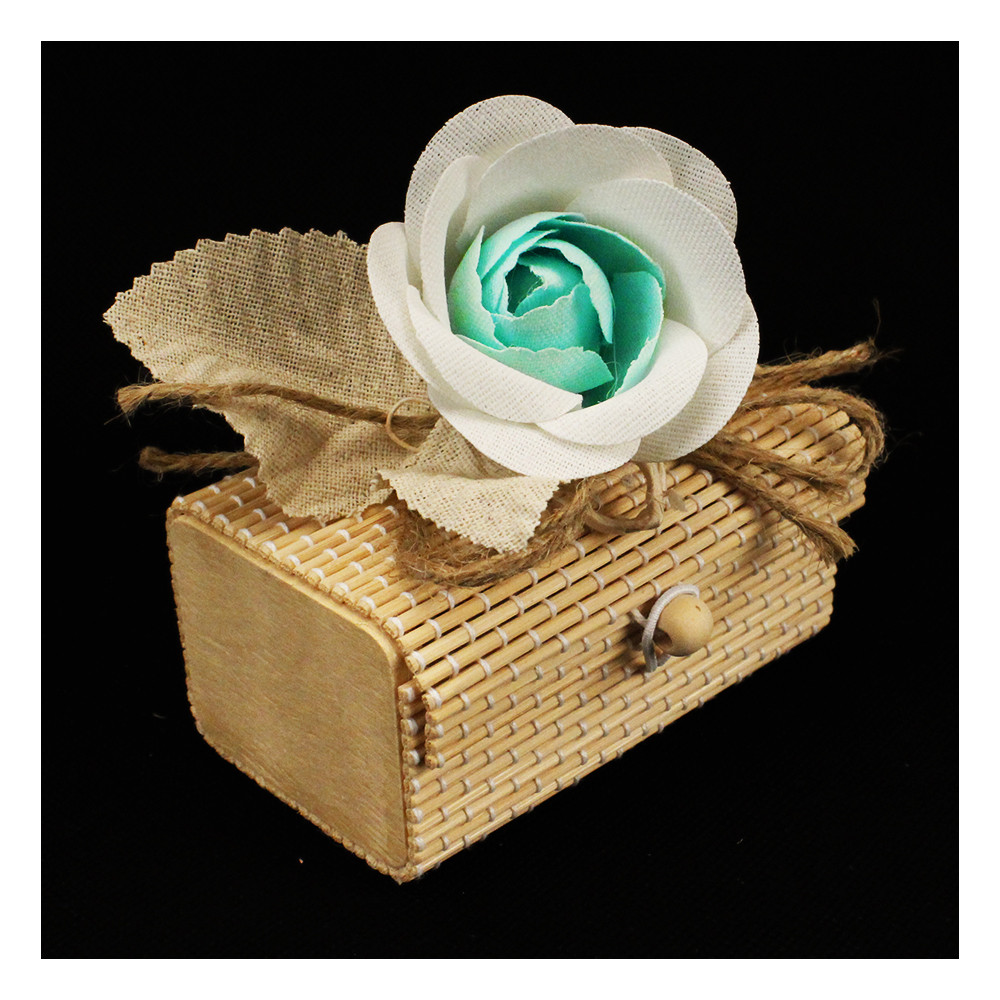 Scatolina per confetti in bambù Rosa Fiore Verde Acqua Shabby Chic Confettata Segnaposto