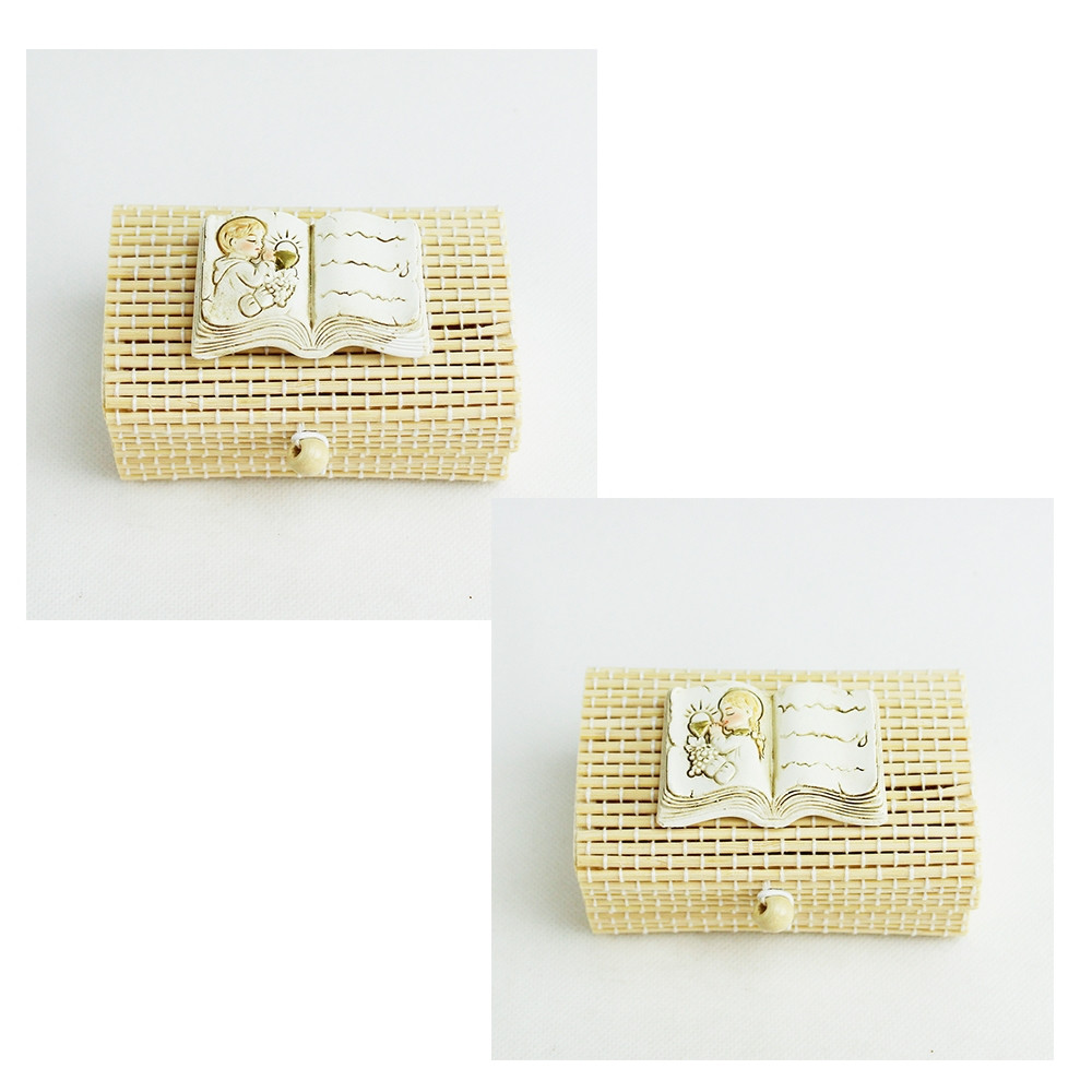 DLM - Scatolina porta confetti in bambu con Libro Calice Comunione Bimbo  Bimba