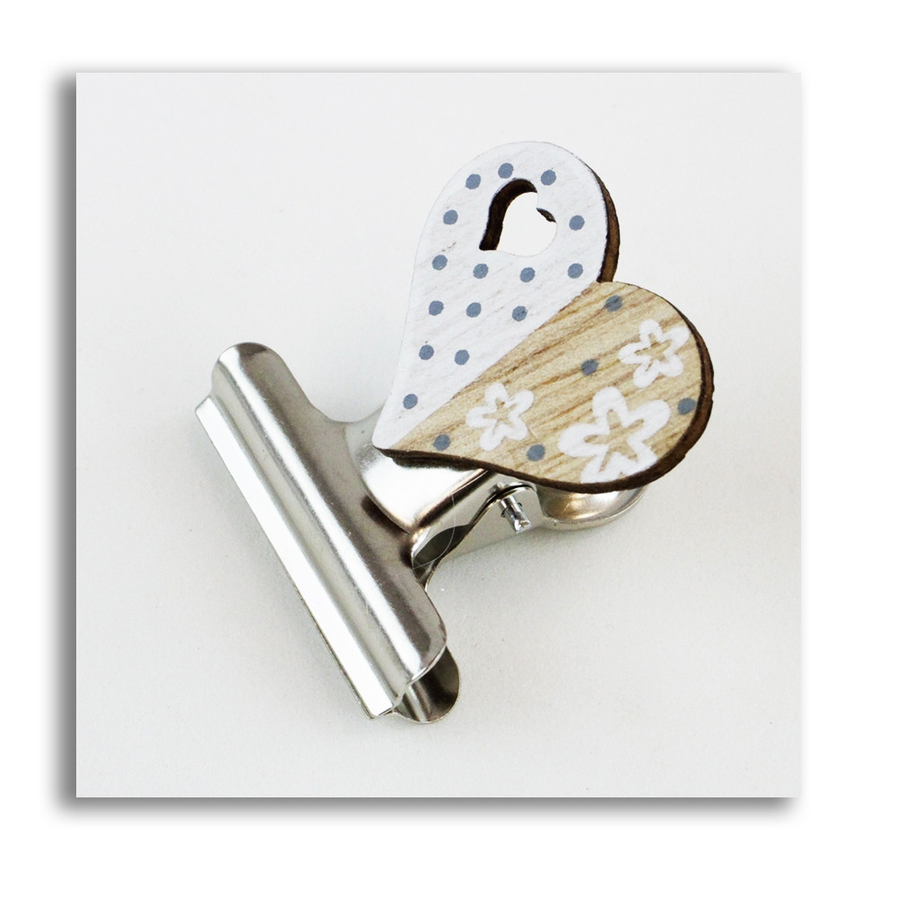DLM - Segnalibro Clip Pinza Fermacarte Portafoto Con Cuore Cuoricino In Legno Nascita