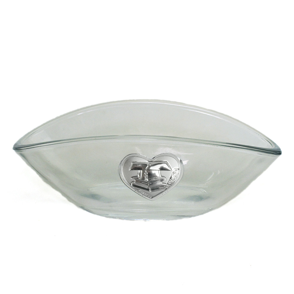Svuotatasche Alzatina Centrotavola ventaglio in vetro con Cuore Laurea Cappello Pergamena Tesi