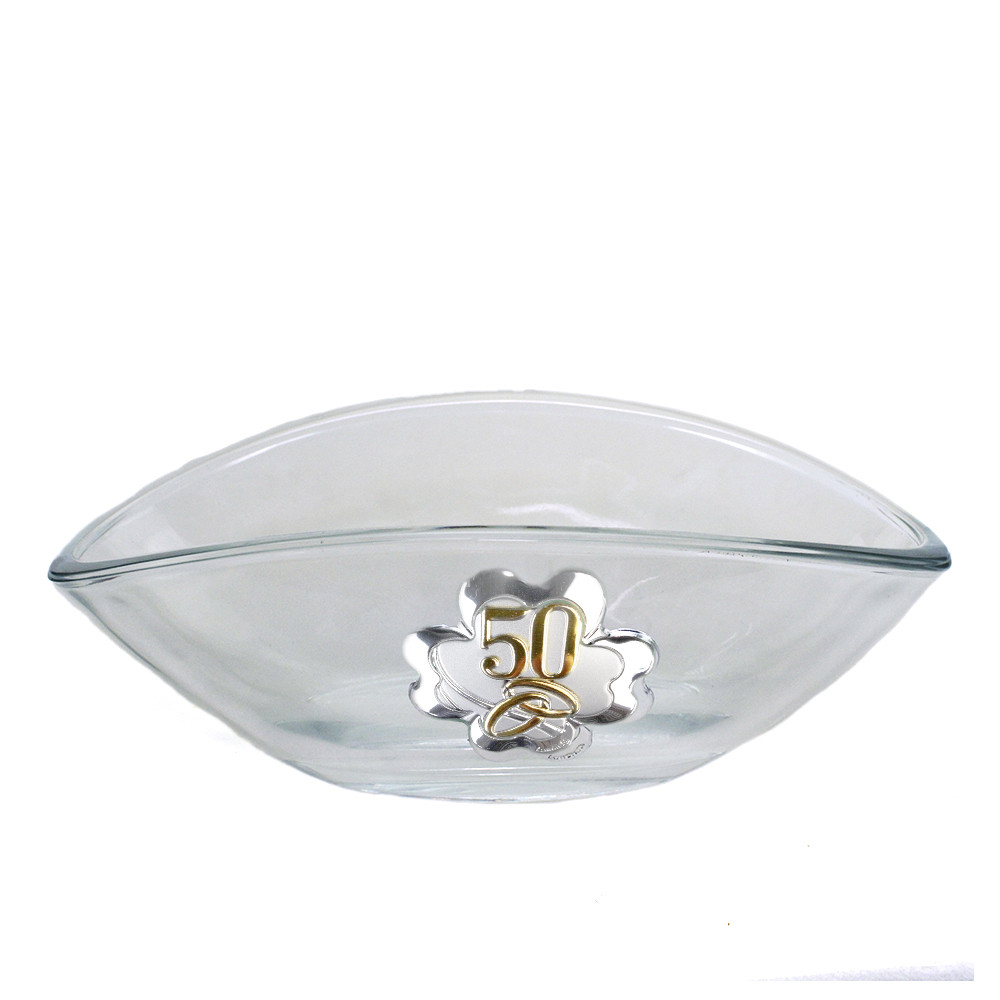 DLM - Svuotatasche Alzatina Centrotavola ventaglio in vetro con  Quadrifoglio 25 Anniversario Nozze Venticinquesimo Compleanno