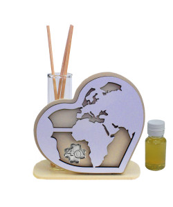 Profumatore Cuore in legno Quadrifoglio Mappamondo Mondo Viaggi 40 Quaranta Anniversario Compleanno Matrimonio Nozze Diffusore Profumo