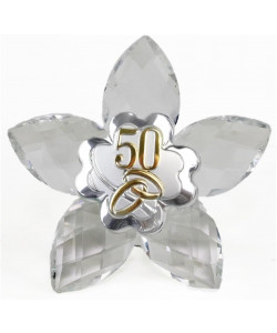 Icona Fiore in Cristallo con Quadrifoglio Coppia Fedi 50 Anniversario Nozze D'oro Cinquantesimo