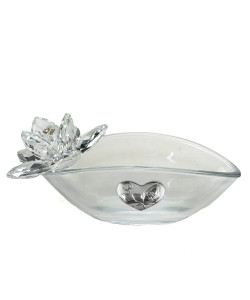 Svuotatasche Centrotavola ventaglio in vetro con Fiore colorato in Cristallo e Cuore Santa Cresima