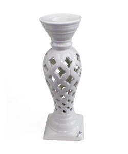 Bomboniera Candelabro in ceramica bianca traforata, 20 cm altezza, 7 cm base e profondità, con scatola imbottita, per Matrimonio, Battesimo, Anniversario, Comunione