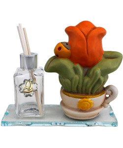 Profumatore in vetro per Matrimonio e anniversario con fiori in porcellana girasole tulipano e quadrifoglio e coccinella portafortuna