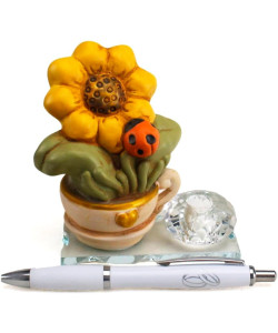 Profumatore in Vetro e porcellana per matrimonio e anniversario con fiori girasole tulipano quadrifoglio e coccinella portafortuna 