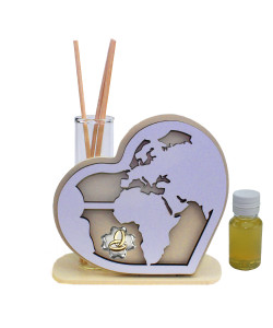 Profumatore Cuore in legno Quadrifoglio Mappamondo Mondo Viaggi Coppia Fedi Anelli Anniversario Compleanno Matrimonio Nozze Diffusore Profumo