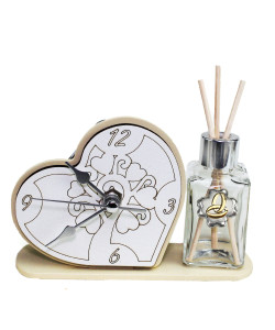 Profumatore Orologio Cuore in legno Albero della Vita con Anelli Unione Nozze Diffusore Profumo