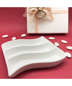 Antipastiera Onda 3 Scomparti Piatto In Ceramica Bianca Design Bomboniera Utile Shabby Chic 
