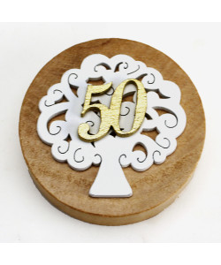 Apri Bottiglie Apribottiglie con Calamita Moderno Design Tondo in Legno + Scatolina in Bambù Albero della Vita 50 Anniversario D'oro Cinquantesimo Matrimonio Nozze