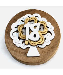 Apri Bottiglie Apribottiglie con Calamita Moderno Design Tondo in Legno + Scatolina in Bambù Albero della Vita e Quadrifoglio Festa 18 Anni Diciottesimo Compleanno