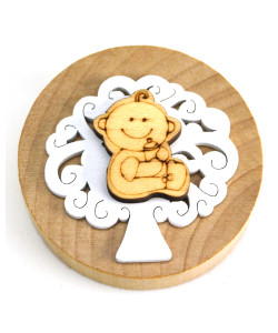 Apri Bottiglie Apribottiglie con Calamita Moderno Design Tondo in Legno + Scatolina in Bambù Albero della Vita Neonato Bebè con Biberon Nascita