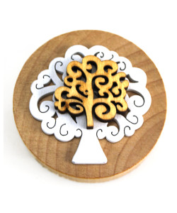 Apri Bottiglie Apribottiglie con Calamita Moderno Design Tondo in Legno + Scatolina in Bambù Albero della Vita Nozze Matrimonio Comunione