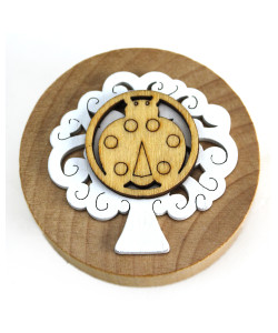 Apri Bottiglie Apribottiglie con Calamita Moderno Design Tondo in Legno + Scatolina in Bambù Coccinella Portafortuna