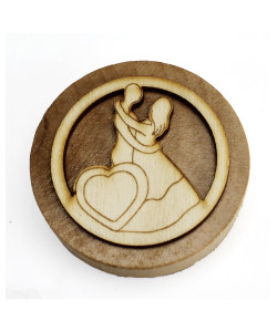 Apri Bottiglie Apribottiglie con Calamita Moderno Design Tondo in Legno + Scatolina in Bambù Cuore Coppia Sposi Sposini Abbraccio Nozze Matrimonio