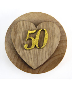 Apri Bottiglie Apribottiglie con Calamita Moderno Design Tondo in Legno + Scatolina in Bambù Cuore e 50 Anniversario D'oro Cinquantesimo Matrimonio Nozze