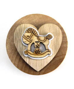 Apri Bottiglie Apribottiglie con Calamita Moderno Design Tondo in Legno + Scatolina in Bambù Cuore e Cavallo Cavalluccio a Dondolo Nascita Battesimo