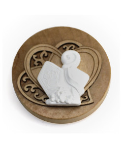 Apri Bottiglie Apribottiglie con Calamita Moderno Design Tondo in Legno + Scatolina in Bambù Cuore e Gessetto Santa Cresima