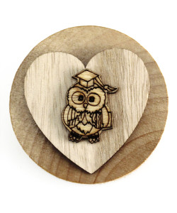 Apri Bottiglie Apribottiglie con Calamita Moderno Design Tondo in Legno + Scatolina in Bambù Cuore e Gufo Gufetto Cappello Laurea