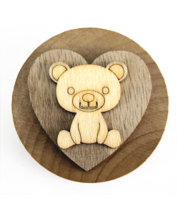 Apri Bottiglie Apribottiglie con Calamita Moderno Design Tondo in Legno + Scatolina in Bambù Cuore e Orso Orsetto Nascita Compleanno