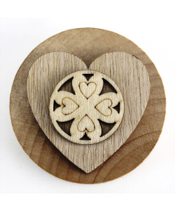 Apri Bottiglie Apribottiglie con Calamita Moderno Design Tondo in Legno + Scatolina in Bambù Cuore e Quadrifoglio Portafortuna