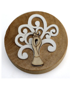 Apri Bottiglie Apribottiglie con Calamita Moderno Design Tondo in Legno + Scatolina in Bambù Life Tree Albero della Vita con Coppia Sposi Nozze Matrimonio
