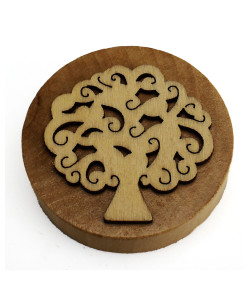 Apri Bottiglie Apribottiglie con Calamita Moderno Design Tondo in Legno + Scatolina in Bambù Life Tree Albero della Vita Nozze Matrimonio Battesimo Comunione