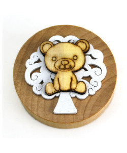 Apri Bottiglie Apribottiglie con Calamita Moderno Design Tondo in Legno + Scatolina in Bambù Orso Orsetto in Legno Nascita Compleanno