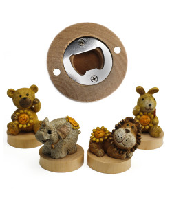 Apri Bottiglie Apribottiglie con Calamita Moderno Design Tondo in Legno Animali Animaletti Orsetto Coniglio Elefante Leone