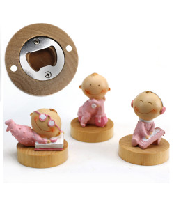 Apri Bottiglie Apribottiglie con Calamita Moderno Design Tondo in Legno Bambina Bimba Bebè Neonato Nascita Battesimo