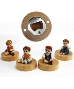 Apri Bottiglie Apribottiglie con Calamita Moderno Design Tondo in Legno Bambini Bimbo in resina Battesimo Comunione