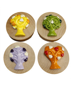 Apri Bottiglie Apribottiglie con Calamita Moderno Design Tondo in Legno con Albero della Vita Colorato Cuori Nozze Comunione 