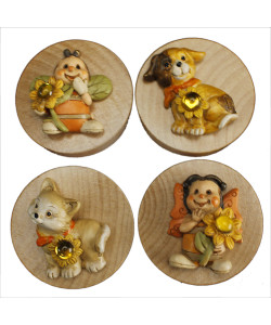 Apri Bottiglie Apribottiglie con Calamita Moderno Design Tondo in Legno con Animaletti Animali Cane Gatto Farfalla Coccinella