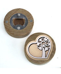 Apri Bottiglie Apribottiglie con Calamita Moderno Design Tondo in Legno Cuore Albero della Vita Nascita Anniversario Comunione Matrimonio Nozze