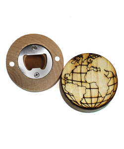 Apri Bottiglie Apribottiglie con Calamita Moderno Design Tondo in Legno Mondo Mappamondo Viaggi Travel
