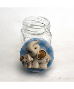 Barattolo Esagonale Azzurro e Calamita Elefante Elefantino Cucciolo Battesimo Nascita Comunione Portaconfetti Segnaposto