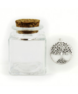 Barattolo in Vetro con Ciondolo Albero della Vita Porta Confetti