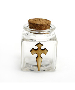 Barattolo in Vetro Quadrato con Crocifisso Croce Crocetta Portaconfetti Confettata
