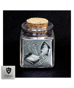 Barattolo in Vetro Quadrato con Icona per Santa Cresima